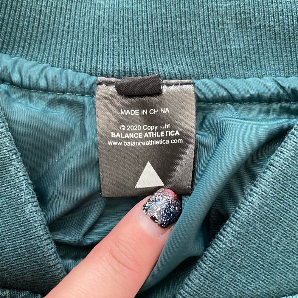 Balance Athletica Vitality Green Deep Sea Zip Front Cropped Bomber Flight Jacket - Picture 10 of 15
